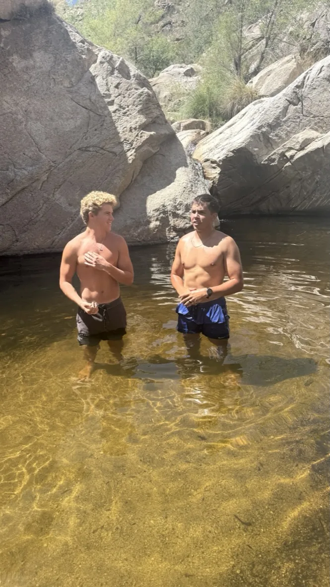 Blake baptizing Chase in the Tucson mountains