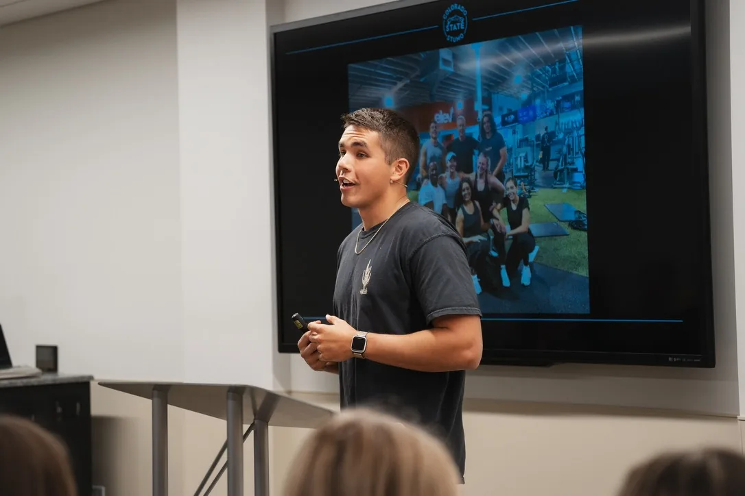 Blake speaking at a Late Night event