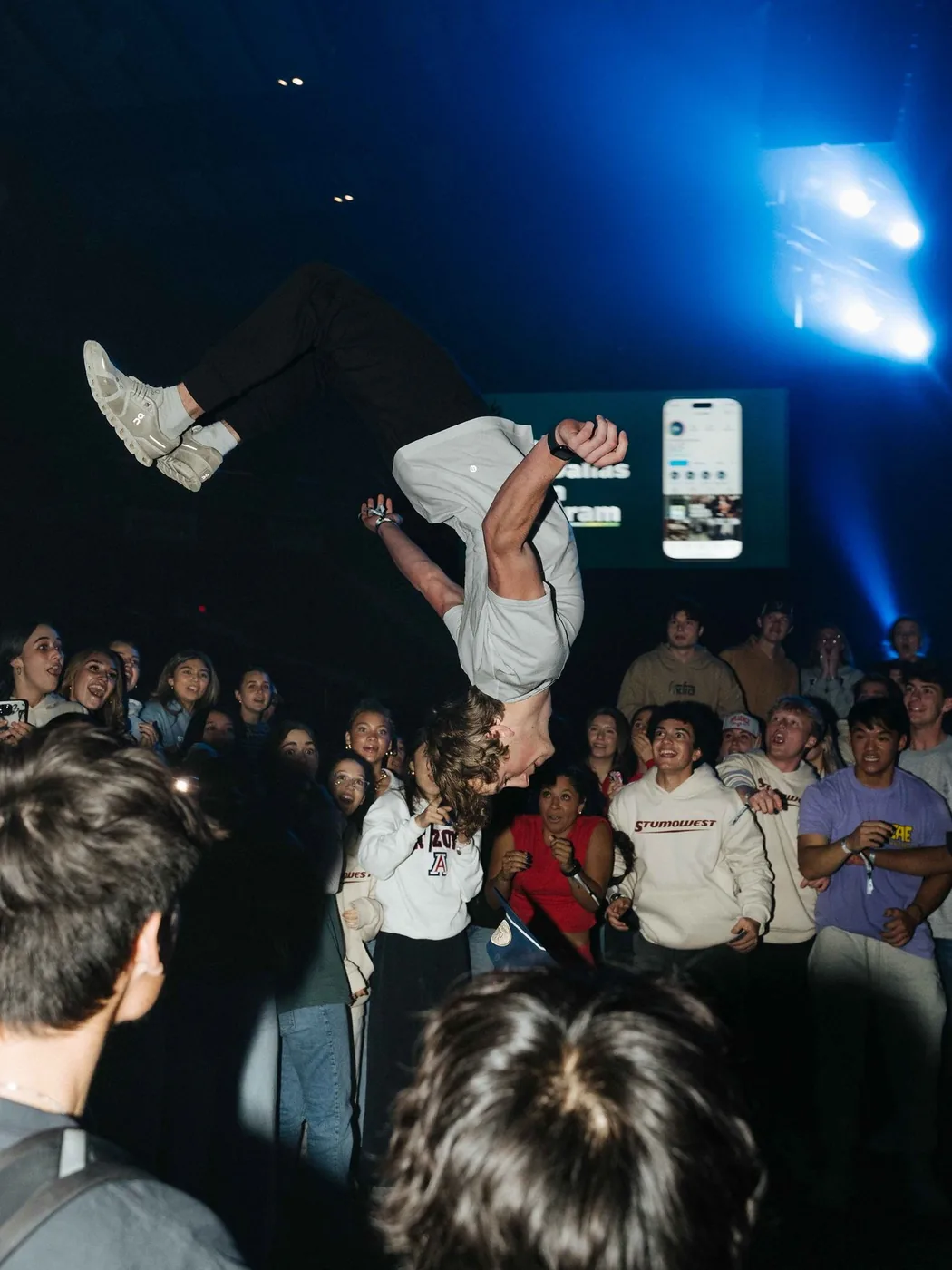 A student doing a backflip at SMC