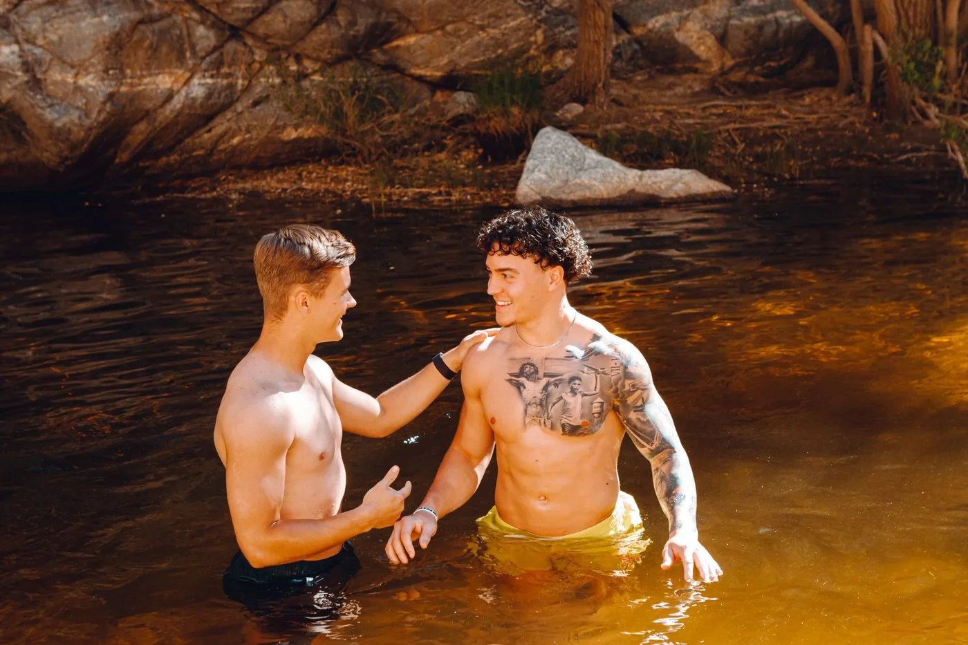 Tyler and Gunner at a swimming hole